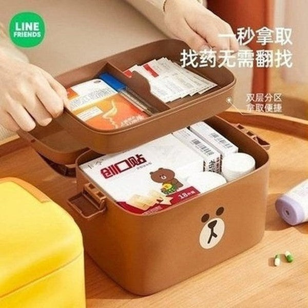 LINE FRIENDS First Aid Kit Household Storage Containers LINE FRIENDS Kawaii Cartoon Brown First Aid Kit - Dondepiso