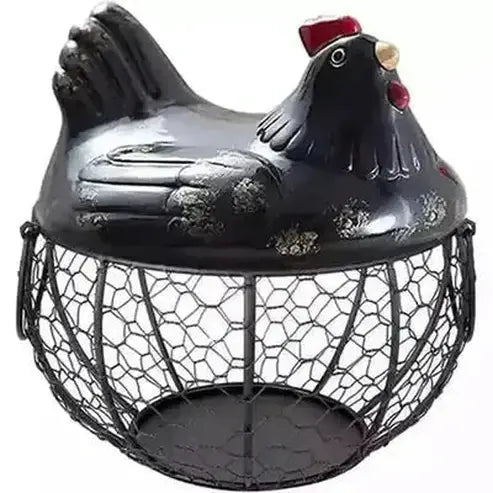Hen Egg Basket Food Storage Containers Black Chicken-shaped metal mesh egg basket · Dondepiso