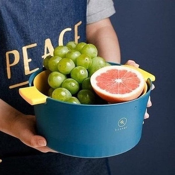 Double Drain Basket Bowl Colanders & Strainers Double Basket Food Colander Bowl - Dondepiso