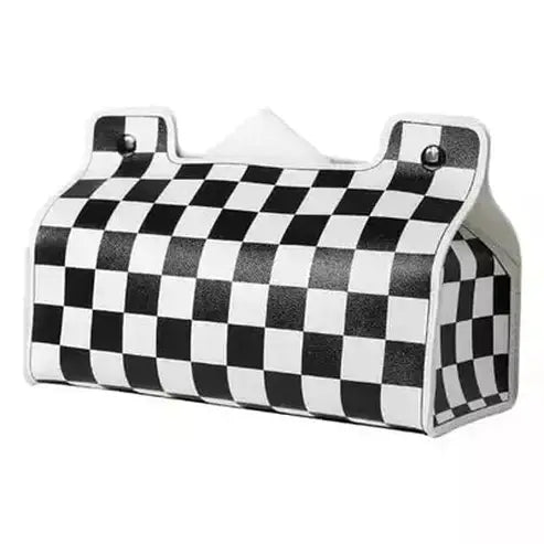 Leather Tissue Box Facial Tissue Holders Checkerboard Decor Leather Table Tissue Storage Box · Dondepiso