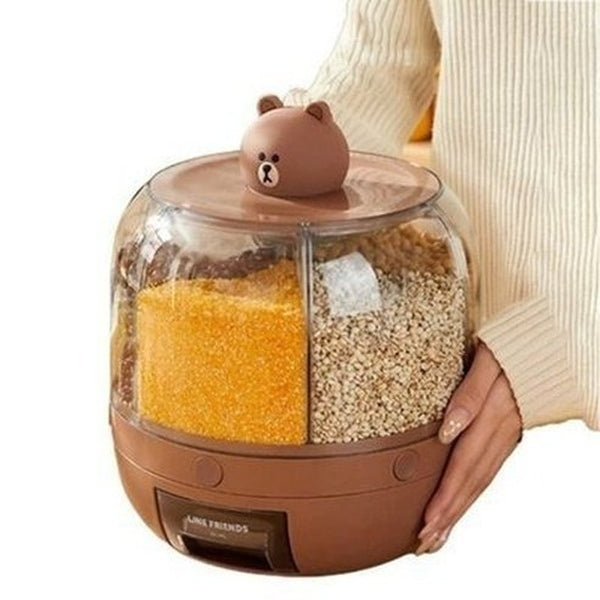 LINE FRIENDS Rotating Rice Box Food Storage Containers Brown LINE FRIENDS Cartoon Brown Sally Rotating Rice Box - Dondepiso