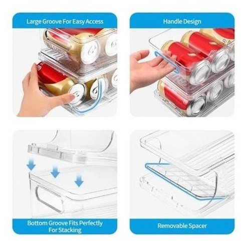 Soda Can Organizer Food Storage Containers Transparent Stackable Sliding Fridge Soda Can Organizer Box · Dondepiso