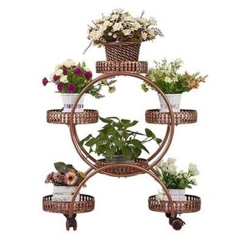 Plant Rack With Wheels Garden Pot Saucers & Trays Red Copper Wrought Iron Double Layer Plant Rack With Wheels · Dondepiso
