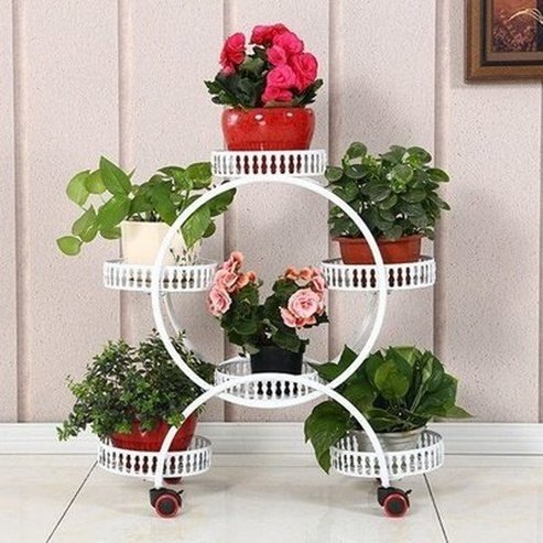 Plant Rack With Wheels Garden Pot Saucers & Trays Wrought Iron Double Layer Plant Rack With Wheels · Dondepiso