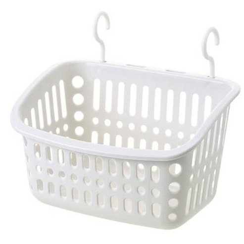 Double hook Hang Basket Household Storage Containers White M Double Hook Plastic Hanging Storage Basket – Dondepiso