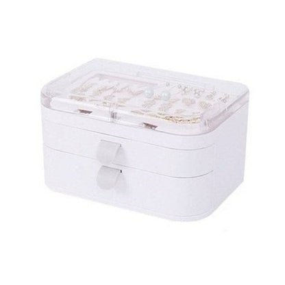 Jewelery Storage Drawer Household Storage Containers White Double Layer Clear Travel Jewelry Storage Box · Dondepiso
