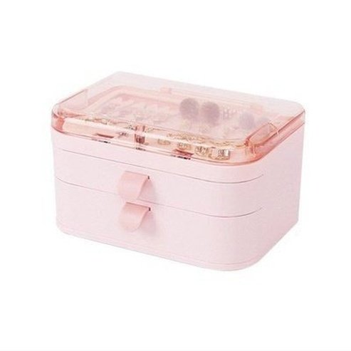 Jewelery Storage Drawer Household Storage Containers Pink Double Layer Clear Travel Jewelry Storage Box · Dondepiso