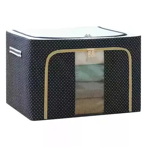 Foldable Dustproof Bag Household Storage Containers Dark blue dots Folding Cloth Clothes Storage Box With Lid – Dondepiso