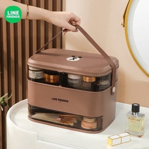 LINE FRIENDS Cosmetic Box Household Storage Containers Brown LINE FRIENDS Cartoon Brown Bear Cosmetic Storage Box - Dondepiso