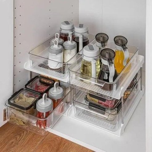 Sundries Organizer Rack Kitchen Cabinet Organizers White Double-layer kitchen organizer rack – Dondepiso