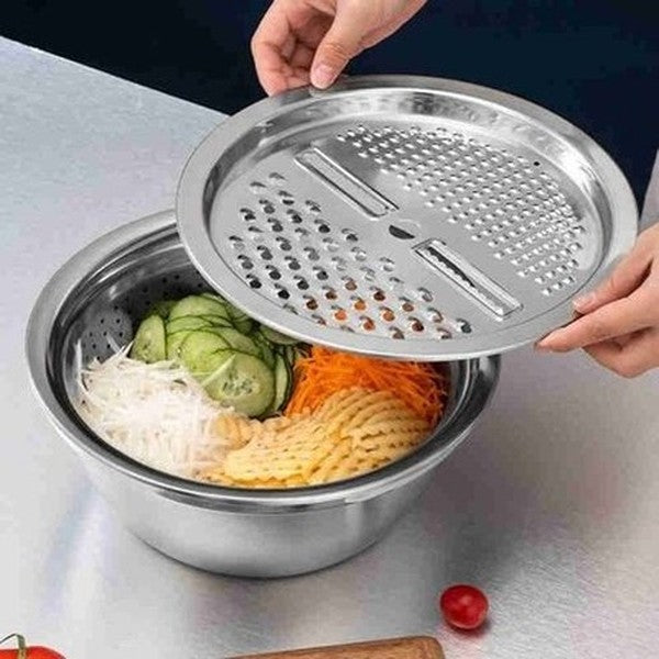 Vegetable Slicer Bowl Kitchen Slicers Silver Multifunctional stainless-steel kitchen slicer bowl – Dondepiso