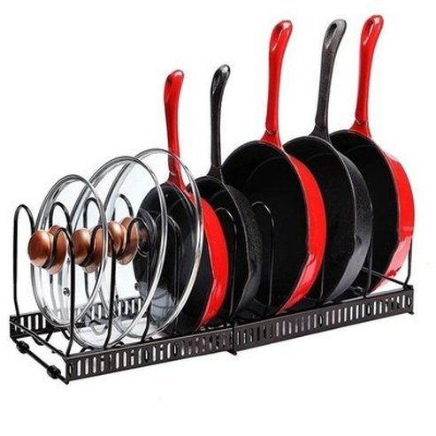 Pot and pan Rack Kitchen Utensil Holders & Racks 7-Grids-Brown Expandable Storage Rack for Pots and Pans – Dondepiso