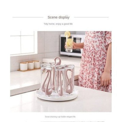 Cup Drying Rack Organizer Kitchen Utensil Holders & Racks Rotatable Swan Shape Glass Cup Rack · Dondepiso