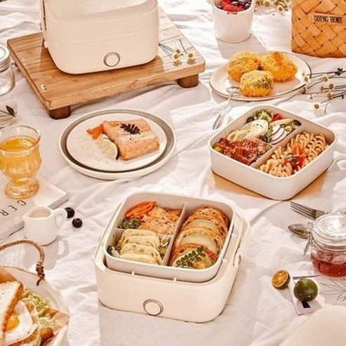 Electric Lunch Box Lunch Boxes & Totes Beige Electric Waterless Portable Lunch Box - Dondepiso