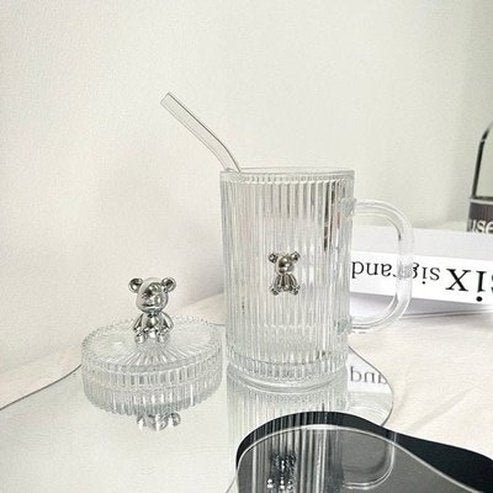 Cartoon  Glass Water Cup Mugs Clear Cartoon Bear Glass Water Cup With Lid · Dondepiso