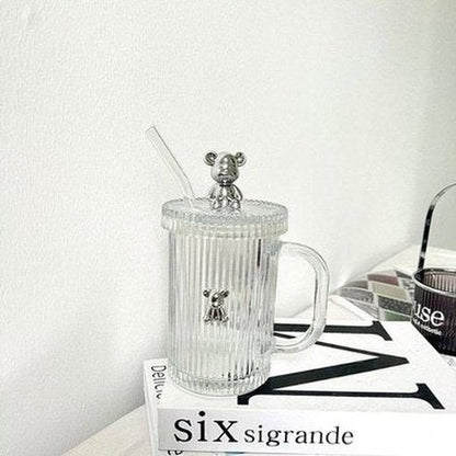 Cartoon  Glass Water Cup Mugs Clear Cartoon Bear Glass Water Cup With Lid · Dondepiso