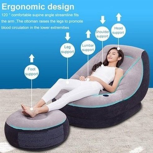 Inflatable Armchair Outdoor Furniture Blue Inflatable Recliner Chair With Ottoman Footstool · Dondepiso