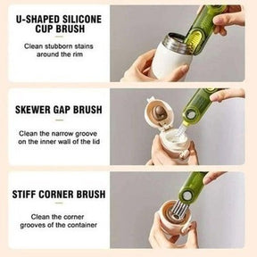 3 In 1 Cup Lid Cleaning Brush U-shaped Cup Brush Bottle Gap Cleaner Brush Groove Rotatable Silicone Cup Mouth Brush Multi-function