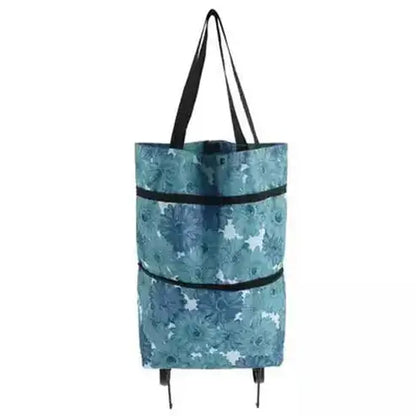 Folding Shopping Tote Shopping Totes Blue pattern Folding shopping trolley with wheels – Dondepiso