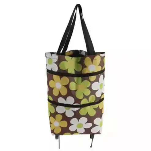 Folding Shopping Tote Shopping Totes Flowers Folding shopping trolley with wheels – Dondepiso