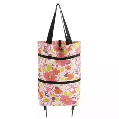 Folding Shopping Tote Shopping Totes Flowers 2 Folding shopping trolley with wheels – Dondepiso