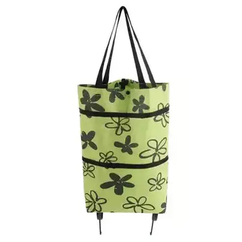 Folding Shopping Tote Shopping Totes Flowers Green Folding shopping trolley with wheels – Dondepiso