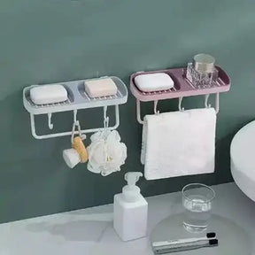 Wall-Mounted Durable Soap Dish Holder, Washcloth and Towel Rack, Shower shelf hold skin care bottles Punch Free