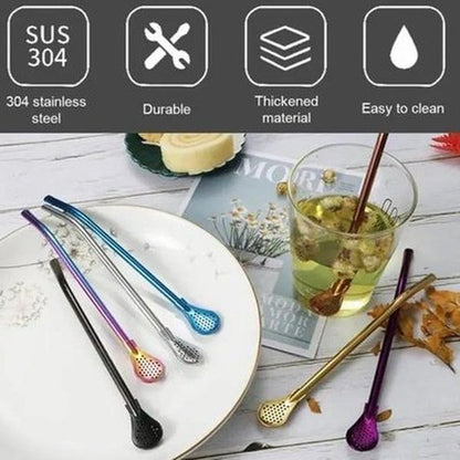 Metal Straw Spoon Spoons Stainless-steel spoon mate filter straw – Dondepiso