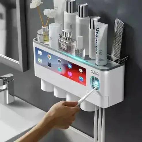 Inverted Toothbrush Holder Toothbrush Holders Grey Automatic Toothpaste Dispenser with Cup – Dondepiso 