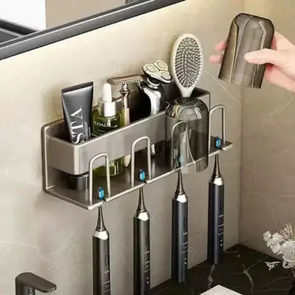 Bathroom Toothbrush Rack Toothbrush Holders Gun Gray Wall Toothbrush Storage Rack With Cup – Dondepiso