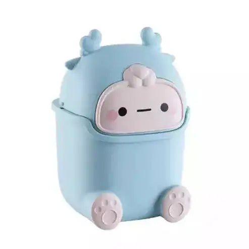 Cartoon Trash Can Trash Cans & Wastebaskets light blue Cute cartoon desktop small trash can with lid – Dondepiso