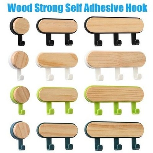 Wall Wood Hook Storage Hooks & Racks Strong Adhesive Wall Wooden Hook · Dondepiso