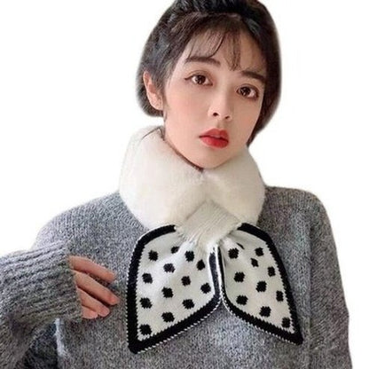 Women Mini Wool Scarf Scarves Fish tail polka dot Mini Faux Fur Neck Scarf for Women – Dondepiso