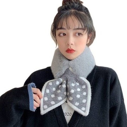 Women Mini Wool Scarf Scarves Fishtail polka dot g Mini Faux Fur Neck Scarf for Women – Dondepiso