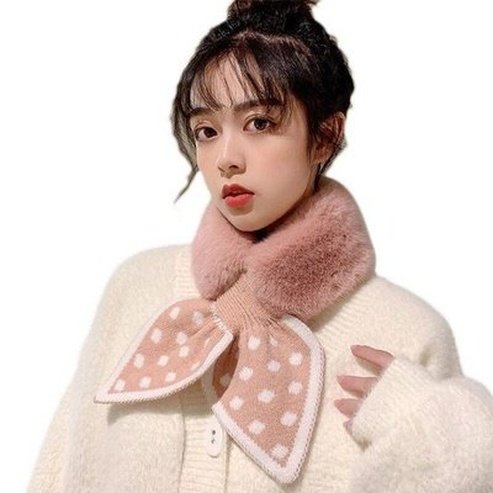 Women Mini Wool Scarf Scarves Fishtail polka dot p Mini Faux Fur Neck Scarf for Women – Dondepiso
